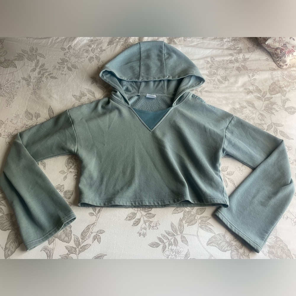 Gymshark Solo Cropped Hoodie Turquoise Small Athleisure Gym Athletic Loungewear‎ - Picture 3 of 9